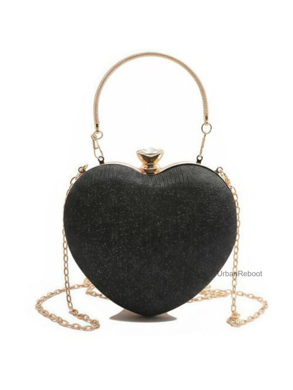 Glitter Heart Shape Clutch Mini Crossbody Bag with Chain Strap